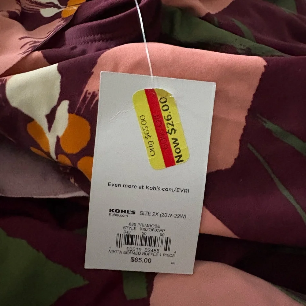 EVRI NWT Floral Off-Shoulder Swimsuit - Brown and Pink Size 2X — NEW WIT…